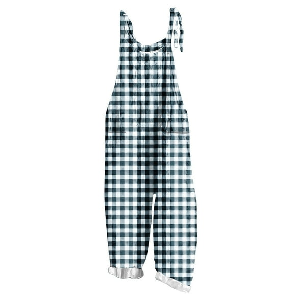 Kaemgyyd Plus Size Jumpsuit for Women Summer Cute Sleeveless Bib Overalls Fashion Plaid Adjustable Strap Beach Vaction Romper
