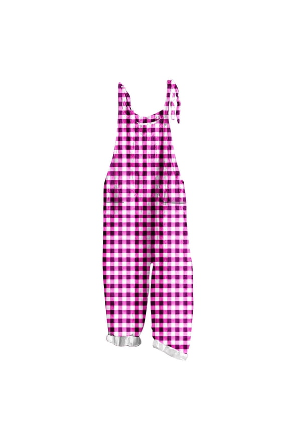 Plus Size Jumpsuit for Women Summer Cute Sleeveless Bib Overalls Fashion Plaid Adjustable Strap Beach Vaction Romper