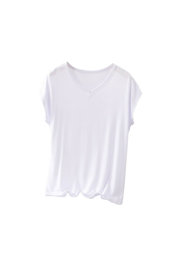 Plus Size Pajama Top for Women Soft Cozy Solid Color V Neck Pj Shirt Sleepwear Summer Short Sleeve Tee