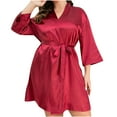 thumbnail image 1 of Kaemgyyd Plus Size Robes for Women Silk Satin Knee Length Bathrobe Soft 3/4 Sleeve Bride Bridesmaid Robe Dressing Gown Loungewear, 1 of 3