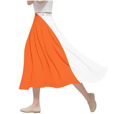 Kaemgyyd Plus Size Skirt for Women Trendy Casual High Waist Flowy Skirt Loose Color Block A Line Midi Skirt
