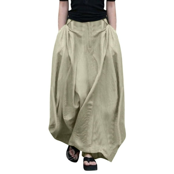 Kaemgyyd Plus Size Skirts for Women Fall High Waist A-Line Casual Long Skirt Trendy Baggy Maxi Skirt with Pockets