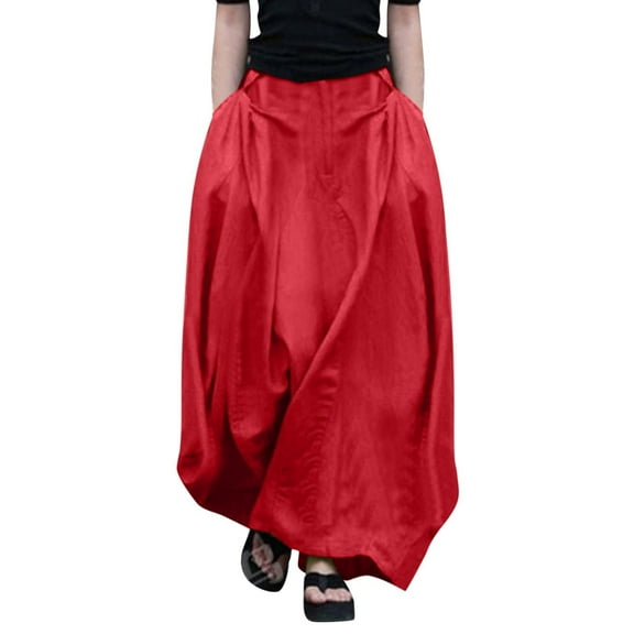 Kaemgyyd Plus Size Skirts for Women Fall High Waist A-Line Casual Long Skirt Trendy Baggy Maxi Skirt with Pockets