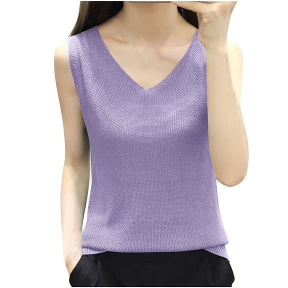 Kaemgyyd Plus Size Spring Clothes for Women Soft V Neck Loose Sleeveless Summer Tops Casual Beach Vaction Shirt