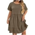 thumbnail image 1 of Kaemgyyd Plus Size Summer Dresses Textured Ruffle Short Sleeve Flowy Sundresses High Waist Casual A-Line Midi Dresses Beach Clothes, 1 of 7