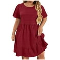 thumbnail image 1 of Kaemgyyd Plus Size Summer Dresses Textured Ruffle Short Sleeve Flowy Sundresses High Waist Casual A-Line Midi Dresses Beach Clothes, 1 of 7