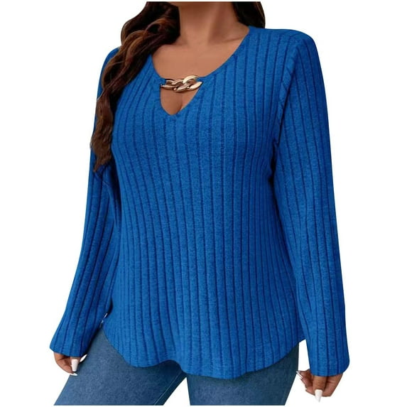 Kaemgyyd Plus Size Sweaters for Women Trendy Fashion Long Sleeve V Neck Knit Ribbed Pullover Tops Oversized Fall Clothing