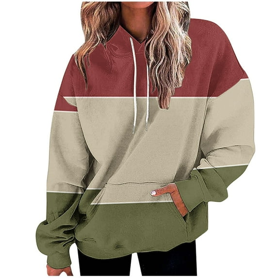 Kaemgyyd Plus Size Sweatshirt for Women Oversized Long Sleeve Hoodies Color Block Drawstring Pullover with Pockets Fall Outfits