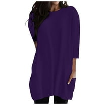Kaemgyyd Plus Size Tops for Women Basic Casual Loose Pullover Crew Neck 3/4 Length Sleeve Shirt with Pocket Fall Long Outfit