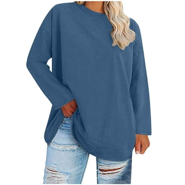 Kaemgyyd Plus Size Tops for Women Casual Solid Color Long Sleeve Shirts Loose Crewneck Oversized Pajama Tunic Tee