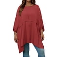 thumbnail image 1 of Kaemgyyd Plus Size Tops for Women Oversized 3/4 Sleeve Flowy Shirt Solid Color Crew Neck Ruffle Hem Trendy Blouse Fall Outfit, 1 of 7