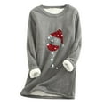 thumbnail image 1 of Kaemgyyd Plus Size Tops for Women Sherpa Lined Crewneck Pullovers Fleece Sweatshirt Merry Christmas Print Long Sleeve Tops, 1 of 3
