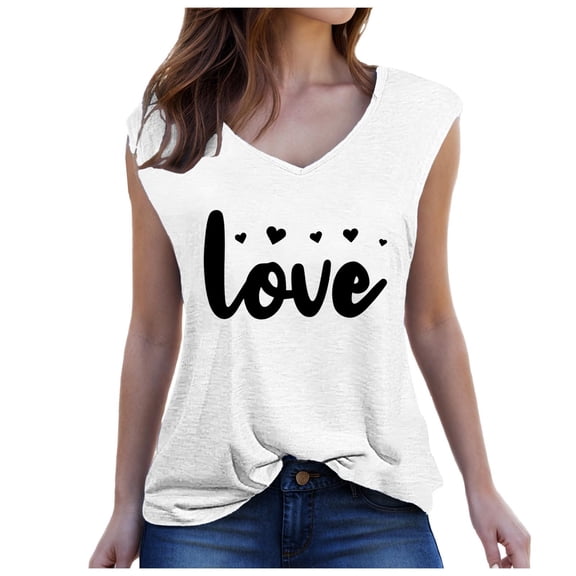 Kaemgyyd Plus Size Tops for Women Summer Fashion Sleeveless Heart Graphic Tees Casual V Neck Beach Vaction Shirt
