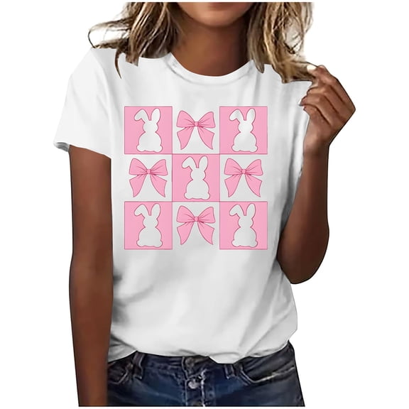Kaemgyyd Plus Size Tops for Women Trendy Happy Easter Graphic Spring Shirt Cute Printed Short Sleeve Sumnmer Blouse Tees