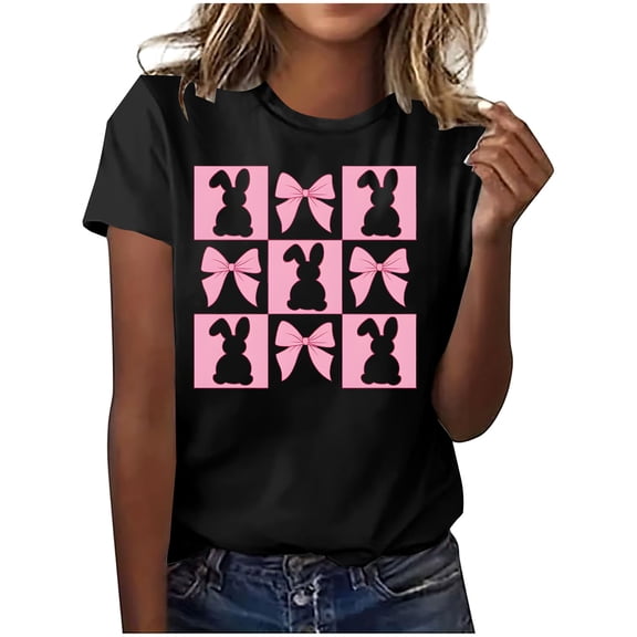 Kaemgyyd Plus Size Tops for Women Trendy Happy Easter Graphic Spring Shirt Cute Printed Short Sleeve Sumnmer Blouse Tees