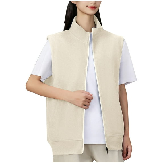 Kaemgyyd Plus Size Vest for Women Lightweight Fleece Sleeveless Outerwear Solid Warm Zip up Jackets with Pockets