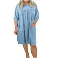 thumbnail image 1 of Kaemgyyd Plus Size Women Midi Dress 3/4 Sleeve Flowy Babydoll Tunic Dresses Solid Crew Neck Pleated Loose Shirt Dress with Pockets, 1 of 6
