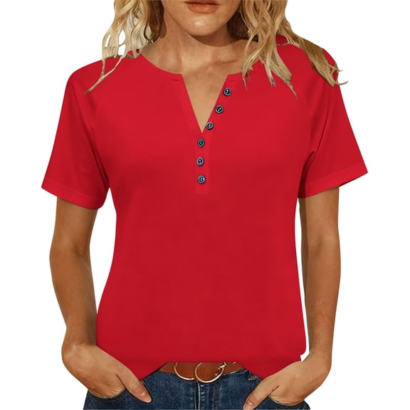 Kaemgyyd Plus Size Womens Tops Short Sleeve Henley T- Shirts Spring Fashion Clothes Work Office Outfits Casual Blouses S-5XL