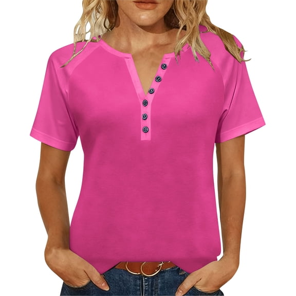 Kaemgyyd Plus Size Womens Tops Short Sleeve Henley T- Shirts Spring Fashion Clothes Work Office Outfits Casual Blouses S-5XL