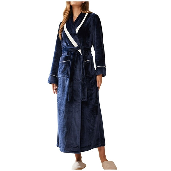 Kaemgyyd Plush Robes for Women Soft Warm Fleece Maxi Bathrobe Cozy Fuzzy Spa House Loungewear with Pockets