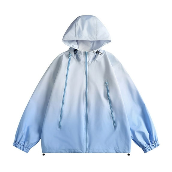 Kaemgyyd Raincoat for Women Gradient Waterproof Long Sleeve Drawstring Coats Lightweight Windbreaker Hoodies Travel Jacket