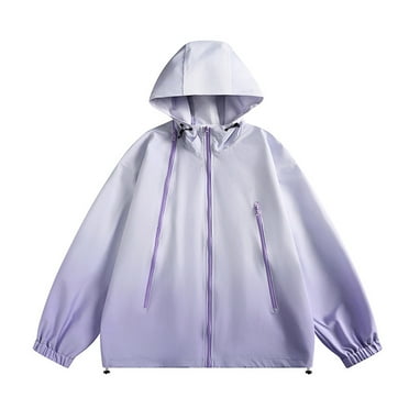 Kaemgyyd Raincoat for Women Gradient Waterproof Long Sleeve Drawstring Coats Lightweight Windbreaker Hoodies Travel Jacket