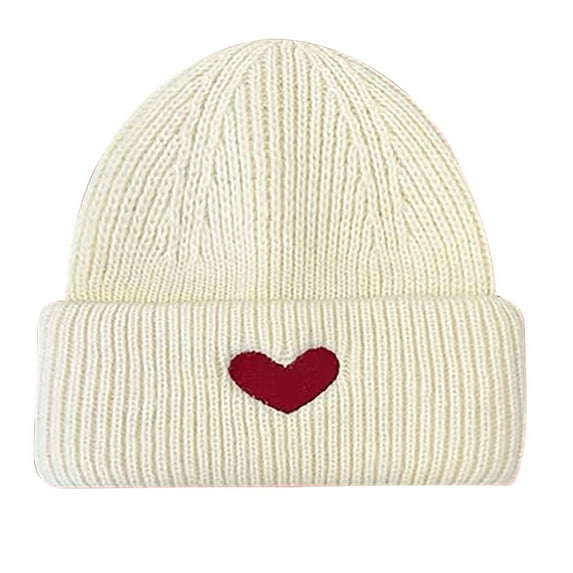 Kaemgyyd Ribbed Knit Beanie for Women Men Soft Warm Stretchy Trendy Hat Valentine's Day Heart Cap for Fall Winter Weather