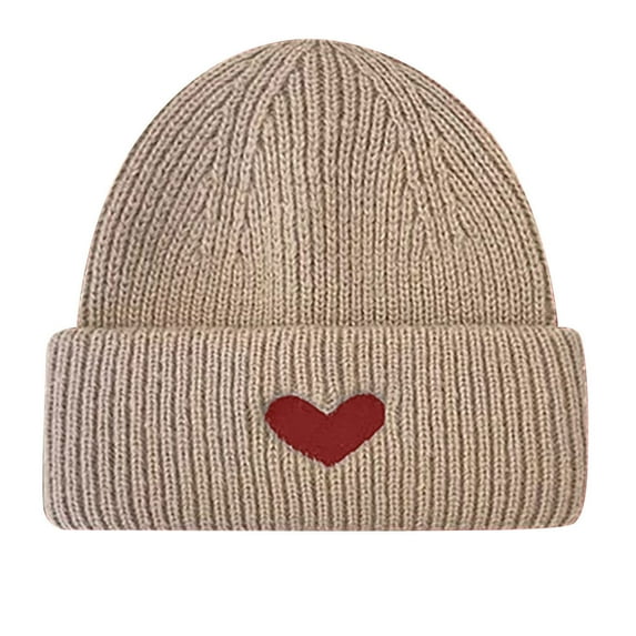 Kaemgyyd Ribbed Knit Beanie for Women Men Soft Warm Stretchy Trendy Hat Valentine's Day Heart Cap for Fall Winter Weather