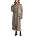 thumbnail image 1 of Kaemgyyd Robe for Women Fall Winter Warm Zipper Bathrobe Ribbed Long Sleeves Full Length Loungewear Sleepwear with Pockets, 1 of 6