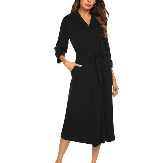 Kaemgyyd Robes for Women Lightweight Cozy 3/4 Sleeve V Neck Bathrobe Soft Sleepwear with Pockets Summer Loungewear