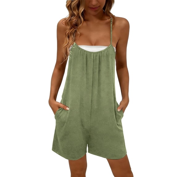 Kaemgyyd Romper for Women Casual Sleeveless Spaghetti Straps Rompers Fashion Lightweight Wide Leg Shorts Jumpsuit with Pockets