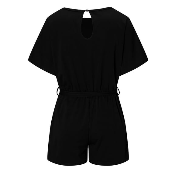 Kaemgyyd Rompers for Women Casual Short Sleeve Belted Waist Tie Short Jumpsuits Stylish Work Office Outfit Beach Clothes