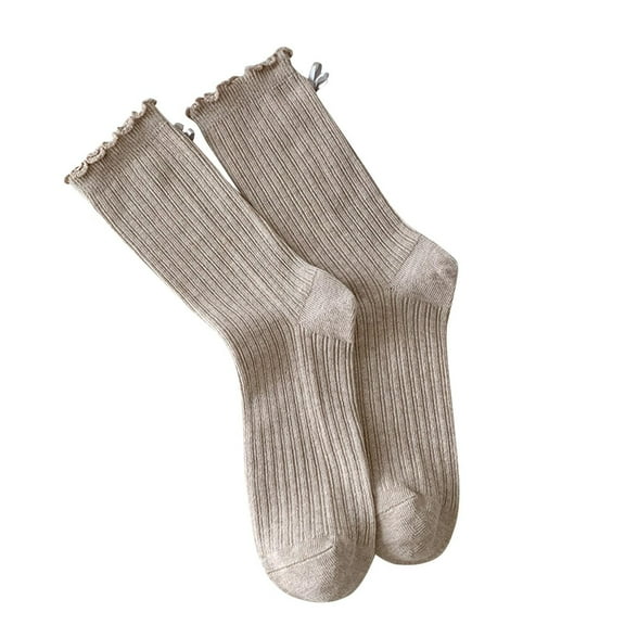 Kaemgyyd Ruffle Socks for Women Cute Fashion Bow Cotton Socks Trendy Solid Color Ribbed Knit Running Athletic Socks