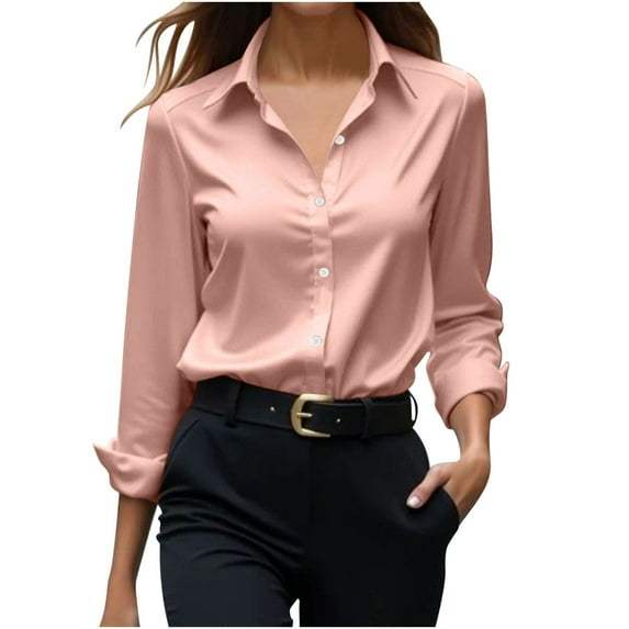 Kaemgyyd Satin Dress Shirts for Women Fashion Lapel Button Down Silk Shirt Business Casual Long Sleeve Work Blouse