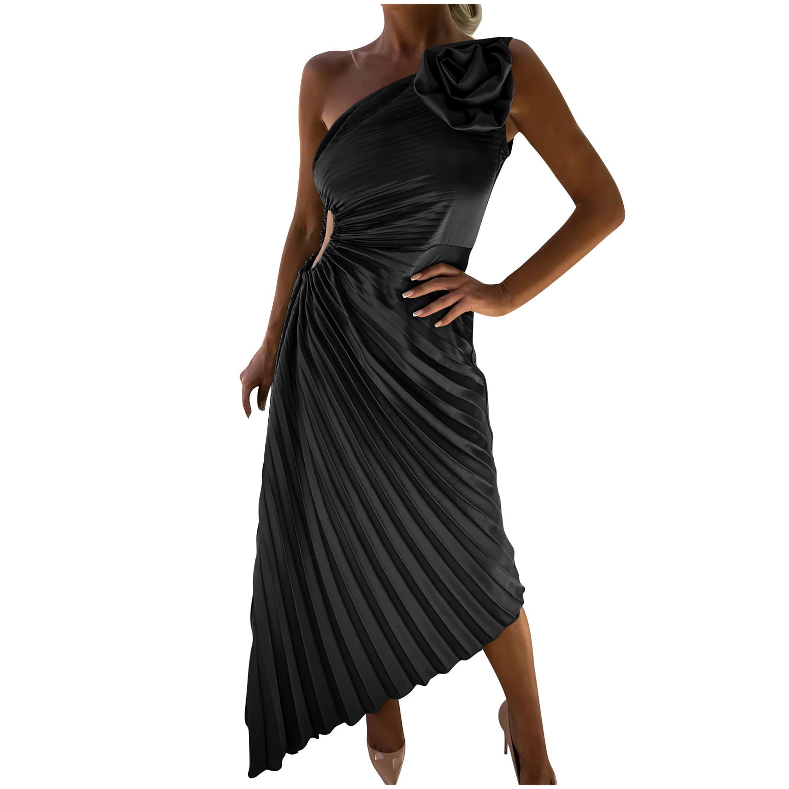 Elegant One Shoulder Sofe Satin Evening Dress Women Crystal Party Maxi Dress