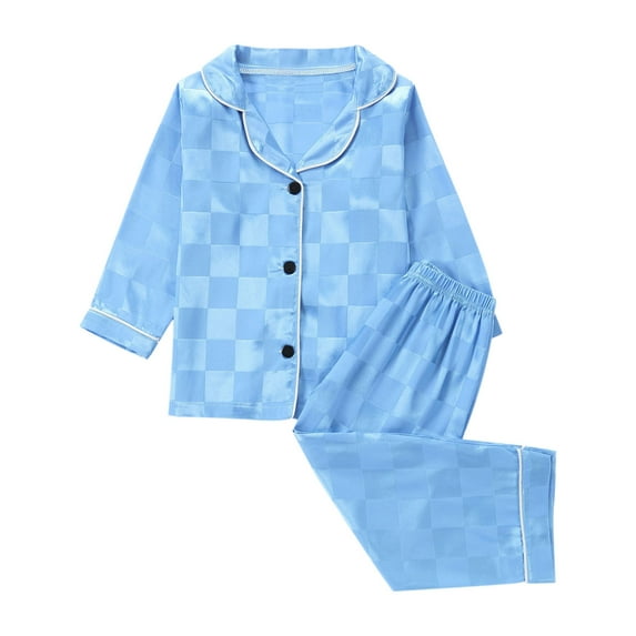 Kaemgyyd Satin Kid Pajamas for Girls 2 Piece Silk Pjs Set Toddler Boys Sleepwear Long Sleeve Button-Up Shirt and Pants Lounge Sets