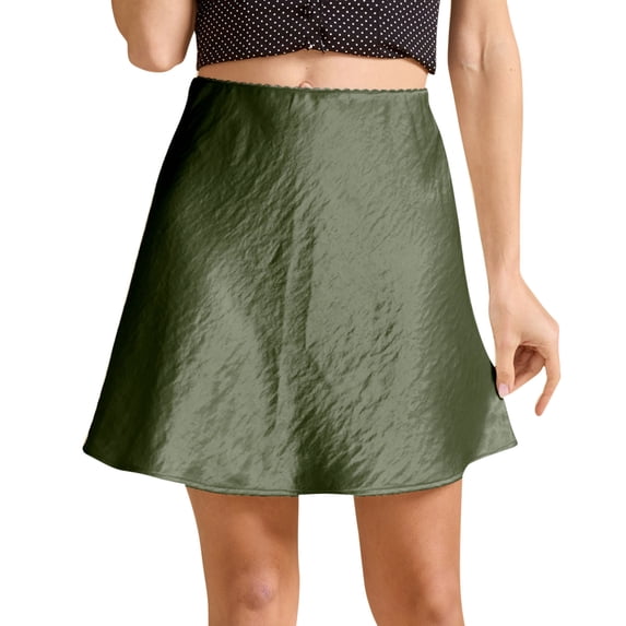 Kaemgyyd Satin Skirts for Women Elegant Silky High Waist A-Line Short Skirts Comfy Solid Color Summer Party Mini Skirts