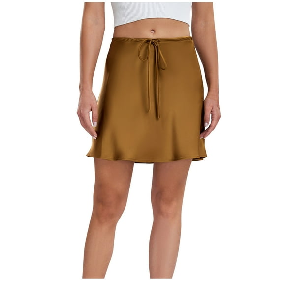 Kaemgyyd Satin Skirts for Women Silk Casual Loose Party Short Skirts Summer Fashion Drawstring Mini Skirts