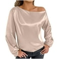 thumbnail image 1 of Kaemgyyd Satin Womens Tops Silk off the Shoulder Loose Dressy Blouse Soft Lantern Long Sleeve Elegant Shirt for Party, 1 of 7