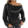 thumbnail image 1 of Kaemgyyd Satin Womens Tops Silk off the Shoulder Loose Dressy Blouse Soft Lantern Long Sleeve Elegant Shirt for Party, 1 of 7