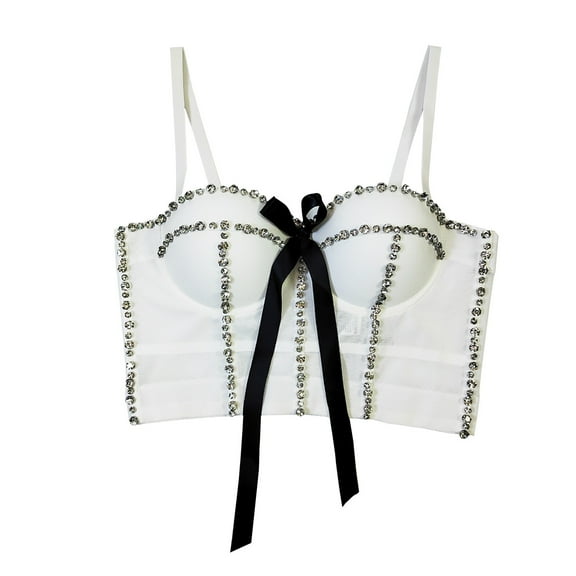 Kaemgyyd Sequin Bralette for Women Cute Bow Spaghetti Strap Crop Tops Glitter Slim Fashion Croset Camisoles Sparkly Outfit Dance Party