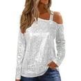 thumbnail image 1 of Kaemgyyd Sequin Tops Women Spring Cold Shoulder Sparkly Glitter Shirt Casual Long Sleeve Blouses Evening Club Outfits, 1 of 7