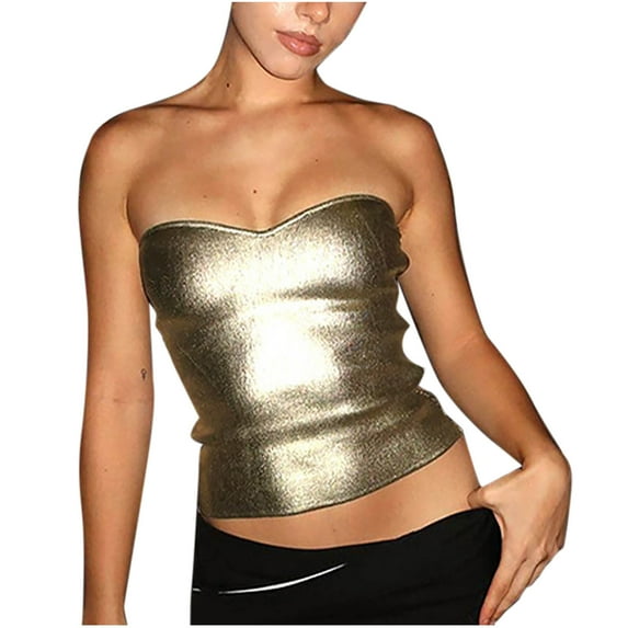Kaemgyyd Sequin Tube Tops for Women Summer Glitter Sparkle Strapless Bandeau Cute Shirt Ruched Trendy Going out Clothes