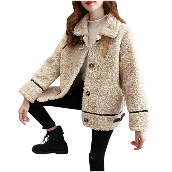 Kaemgyyd Sherpa Jackets for Women Causal Fashion Fleece Winter Coats Loose Button down Outerwear with Pockets