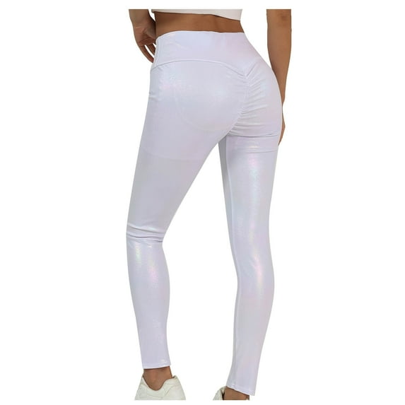 Kaemgyyd Shiny Leather Leggings for Women High Waisted PU Trousers Butt Lifting Stretch Pleather PU Pants Trendy Party Tights