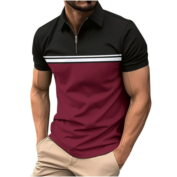 Kaemgyyd Shirt for Men Fashion Short Sleeve Casual Collar Tops Golf Business Work Quarter Zipper Summer Tee