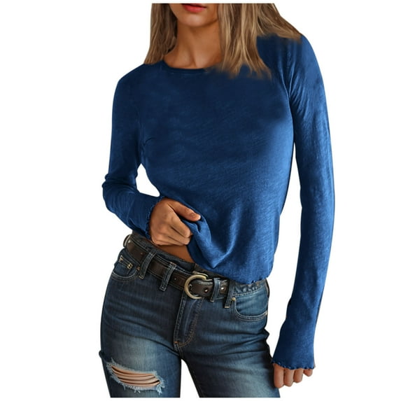 Kaemgyyd Shirt for Women Long Sleeve Crew Neck Basic Tee Casual Loose Solid Color Tops Soft Trendy Fall Clothes