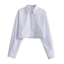 Kaemgyyd Shirt for Women Striped Long Sleeve Cropped Top Blouse Casual Basic with Pockets Fall Outfit