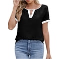 thumbnail image 1 of Kaemgyyd Short Sleeve Shirts for Women Summer Dressy Tops Trendy Color Block Casual Hollow out Work Outfits, 1 of 3