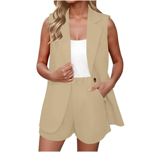 Kaemgyyd Short Suits for Women Dressy Casual 2 Piece Sets Sleeveless Blazer Vest with High Waist Shorts Set Work Office Outfits